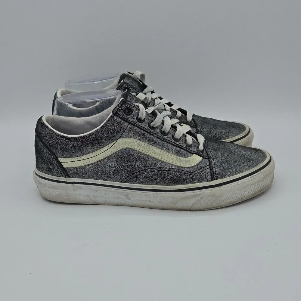 Vans Low Top Sneakers Skateboard Shoes Gray Shimmer Glitter Womens 9 or Mens 7.5